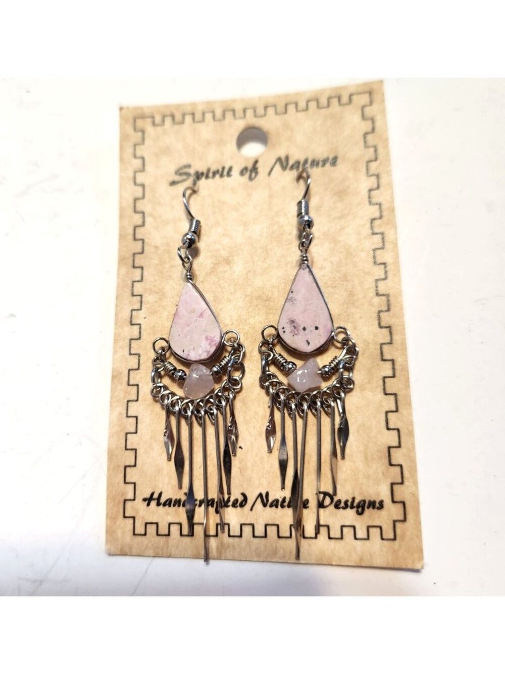 Spirit of Nature Southwestern Handcrafted Native Earrings Pink Stone Dangle